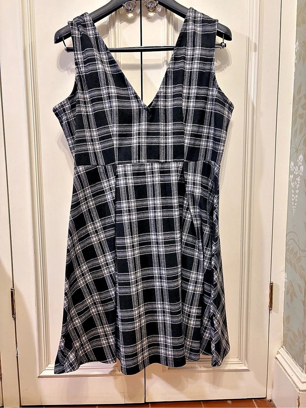 ModCloth Plaid Mini Jumper in Black & White Size Large